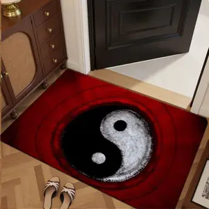 Yin Yang Symbol Half Door Mat, Red Black Tai Chi Floor Mat for Entryway Spiritual Zen Print Rug for Living Room Bedroom  Carpet for Indoor Outdoor Home Decor