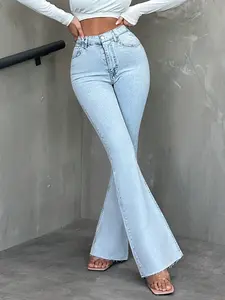 Vintage Flare Denim Jeans Women High-Waisted Spring 2026 New Light Color Slimming Hong Kong Style Drop Hem Bell Bottom Long Pants