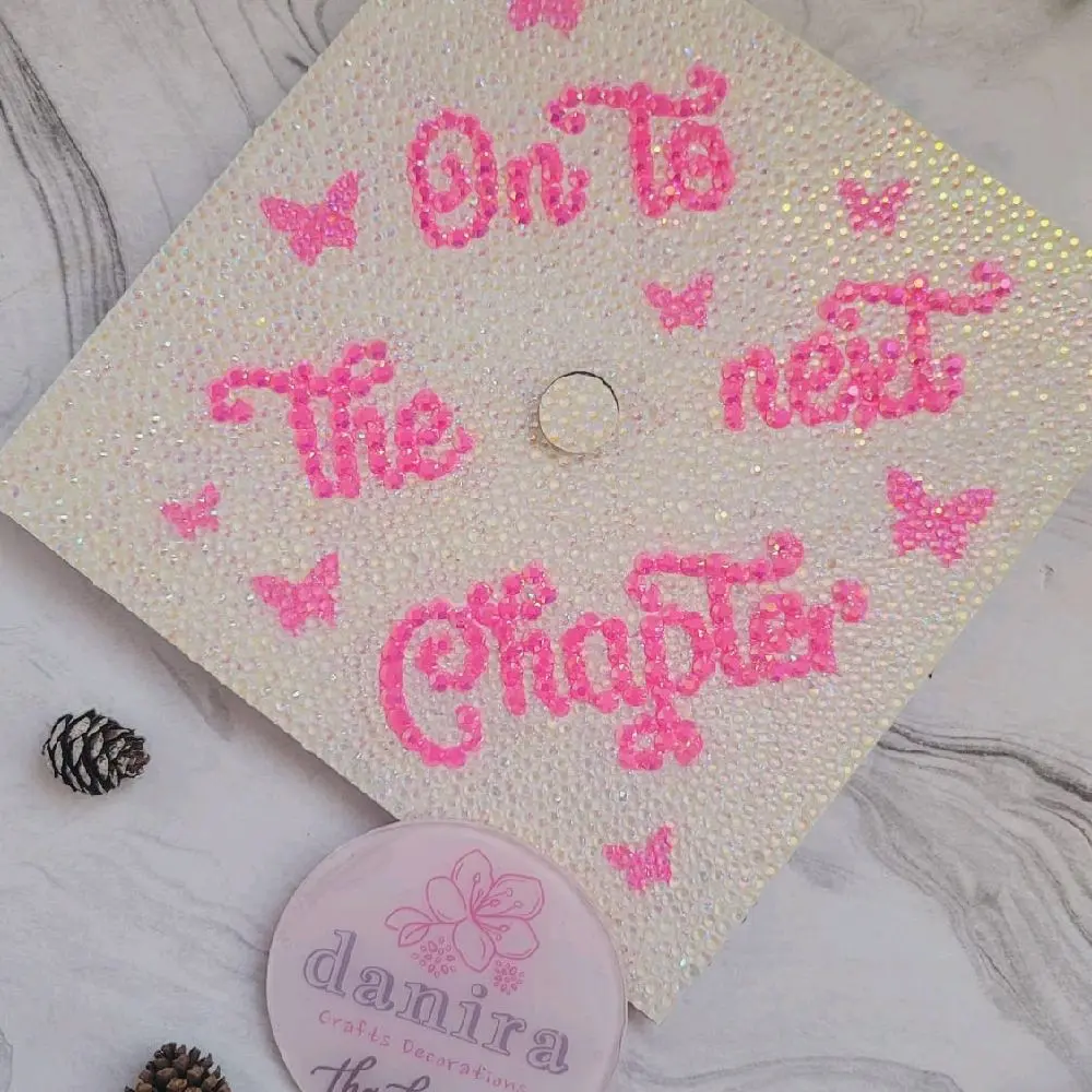 Custom Graduation Cap Topper - Rhinestones Design with Glitter Base, 9.5 x 9.5 Inches, made with Rhinestones  Ideal for Graduation,  Class of 2026