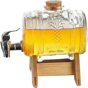 1L Glass Beverage Dispenser with Leak-Proof Spigot – 0.26 Gallon Beverage Barrel with Solid Wood Stand, Ideal for Juice, Wine, and Cold Drinks, Perfect for BBQs, Picnics, Pool Parties Drinkware Thanksgiving tableware TikTokShopBlackFriday Christmas Gift