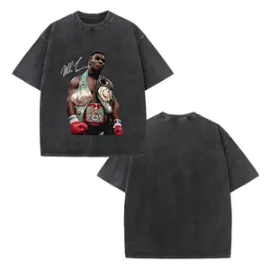 Mike Tyson T-Shirt, 90s Vintage Boxing Sport Legend Oversize Unisex Washed T-Shirt for Women and Men's Unisex Fit Batik Cotton Oversize Streetwear Menswear  Super Soft Pre-Shrunk