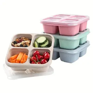 2PCS Christmas 4-compartment Snack Platter, 1 Count Portable Lunch Box with Lid for Fruit & Snack, Food Storage Container for Home & Outdoor Camping, Summer for Gift, Kitchenware, Lunchbox, Meal Prep Containers, Tableware, Leakproof Lunch Box
