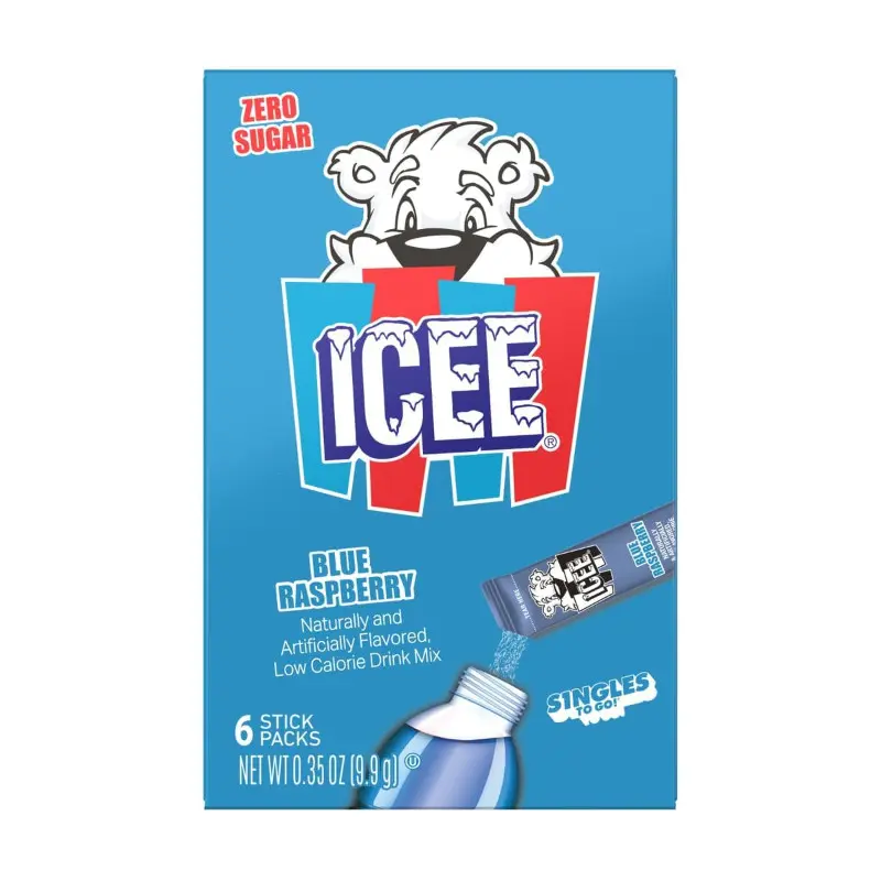ICEE Blue Raspberry Fat Free Hydration Mix Flavoring Powdered Drink Mix, 3 Singles-To-Go Concentrated Stick Packs (0.09oz Each) with Sugar, Citric Acid, Natural & Artificial Flavors, Sodium Citrate, Artificial Color, Acesulfame Potassium, Sucralose
