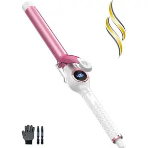 Digital Ceramic Curling Iron - 1 Inch Barrel for Bouncy Curls & Waves, Argan Oil Infused, Dual Voltage, Fast Heat Up, Wavy Hair Styling