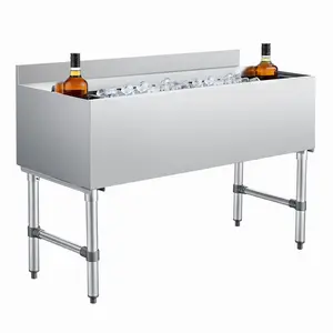VEVOR Commercial Ice Bin, 137.4 Qt Max Capacity, 48 x 19 x 33 Inch Stainless Steel Ice Chest with Sliding Lid and Bottle Holders, Cooler Cart Cocktail Unit for Bar Restaurant Pub, NSF Certified