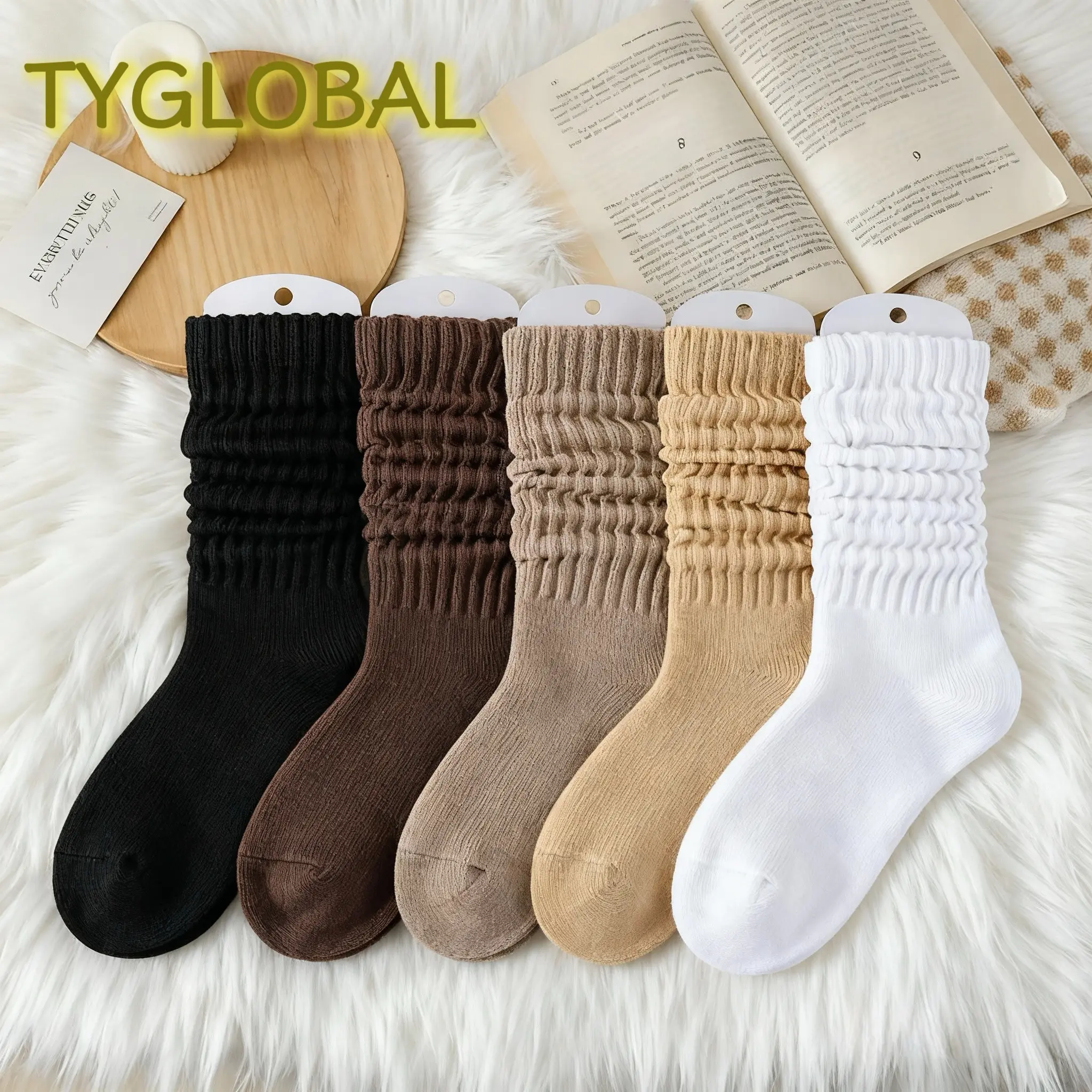 Women's 5-Pair Basics Mid-Calf Slouchy Crew Knee Socks - Soft Comfy Cotton Blend Socks, Breathable, Durable, Travel-Friendly for Everyday Activities, Casual Wear, Soft Comfy Socks, Casual Daily Socks