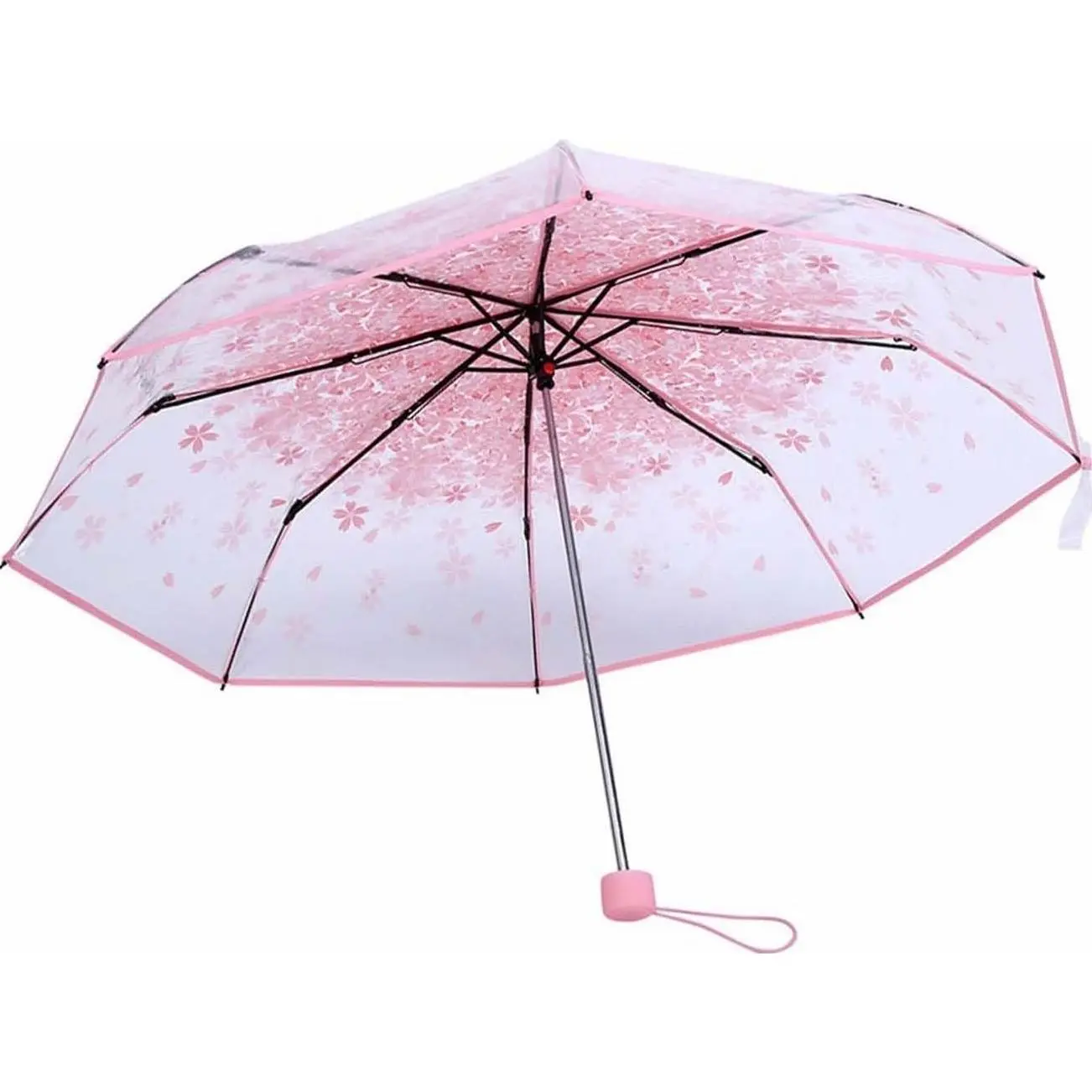 fashion Transparent cherry collapse blossom umbrella, Manual opening handle umbrella Suitable Fit All Girl boy