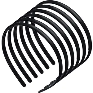 6 count Plastic Headbands for Women Thin Headband with  Plain  Bands for Halloween Christmas Women's Hair(8 mm,Rubber Black)