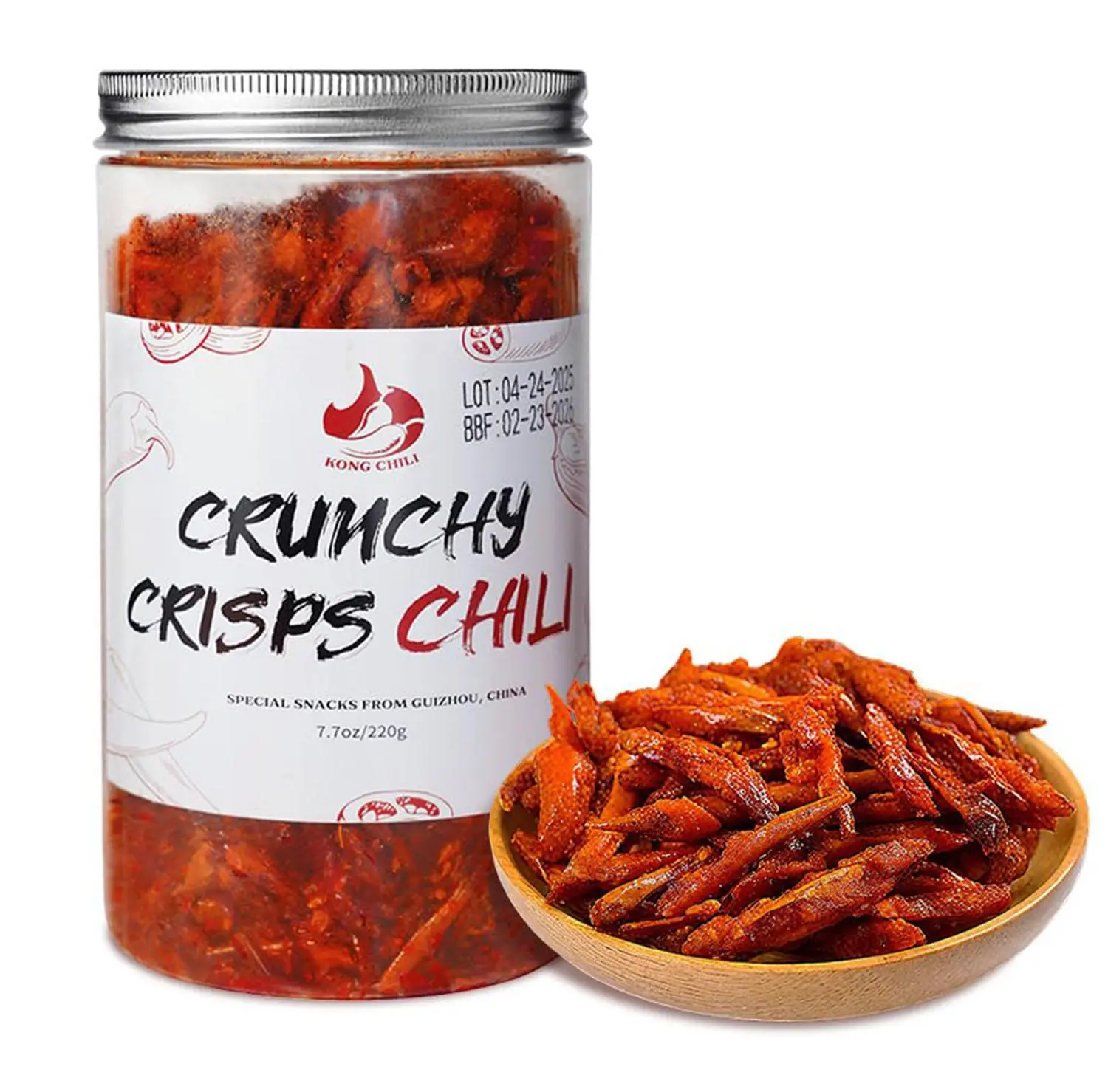 KONGCHILI Spicy Crunchy Chili Crisps (7.7oz/220g) | Sichuan Style Fried Pepper Snack & Food Topper | Keto, Vegan, Zero Sugar, No MSG | Savory Sesame Chili Oil Chips for Rice, Noodles & Stir-fry