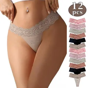 X Women's Lace Thong Panties 12-Pack Silky Smooth Invisible Hipster Bikini Underwear Soft Stretchy Cotton Fabric Athletic-Style Comfortable for Daily Wear - Lingerie Womenswear Womenswear Seamless Clothes Nylon High Waist Briefs Minimalist panties thong