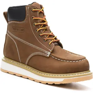 TOSAFZXY Men's 6" Steel Toe Work Boots, Waterproof Wedge Sole Non-Slip Leather Safety Shoes, Comfortable Closed Construction Worker Footwear Creeper Chef Indestructible Lightweight