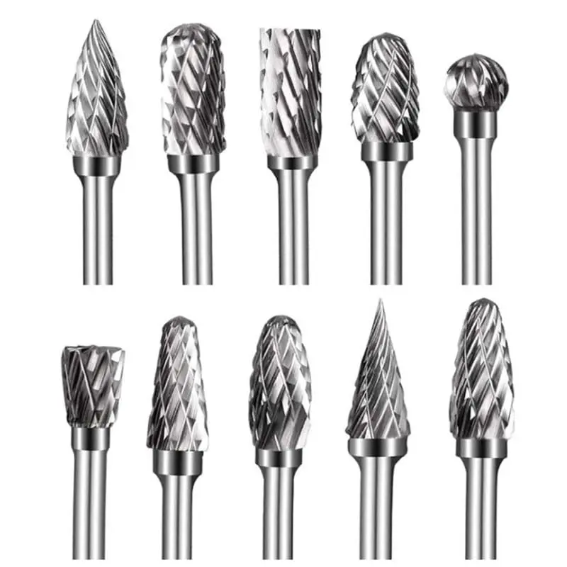10pcs Carbide Burr Set, Tungsten Carbide Rotary Burr Die Grinder Bits, 1/8" Shank, Die Grinder Bit Tool(WJ)