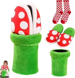 Piranha Plant Slippers with Pipe Pot Holder - Mushroom Slippers Loafer with Red Socks Jfxgjuv
