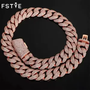 FSTVE Hip-hop 22MM width Rose gold full-drill bubble Cuban bracelet/necklace for men, trendy and personalized jewelry, zircon bracelet jewelry gift