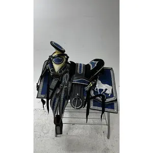 Charro Saddle – Black Suede with Blue Embroidery (15.5”) “El Diamante Azul”