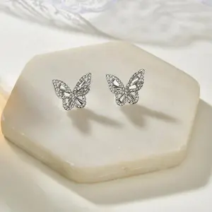 Silver Butterfly Stud Earrings - Alloy Material, No Warning Applicable, Elegant and Stylish Design