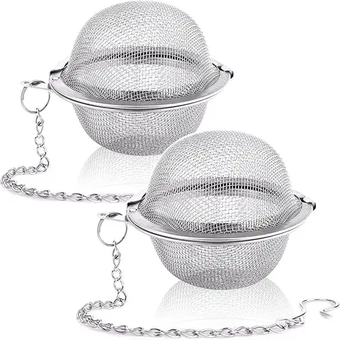 2-Piece 304 SS Metal Tea Infuser Set - 2.1 in Dia, Ball Shape, Fast-Opening Clasp, Durable Mesh, Repeated Brewing Compatibility, Clean Cup Finish, Strainer for Loose Leaf Spices & Herbs, Kitchen Accessory