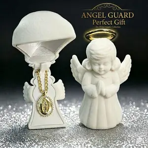 Angel Jewelry Box and 14K Gold Plated Virgin of Guadalupe Pendant Necklace with Durable Cubic Zirconia for Daily Wear and Special Occasions