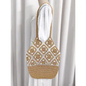 This women's backpack features a contrasting granny check design and is a hand-crocheted shoulder bag, making it the perfect Mother's Day gift.