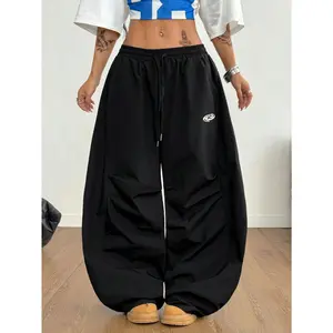 Women's & Men's Summer Festival Couple Same Style Vintage Sportswear Embroidered Graphics Plaid Textured Baggy Parachute Scimitar Pants