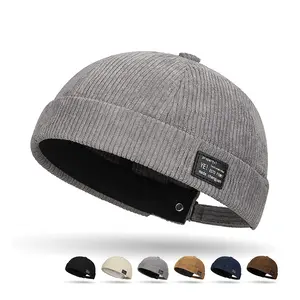 Autumn and winter corduroy brimless casual hat, personalized yuppie hat, men's and women's striped velvet melon skin hat
