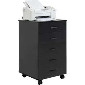 SweetGO 5 Drawer Storage Cabinet, Under Desk Organizer with Printer Stand Wood Filing cabinets for Home Office, Apartments (Black)