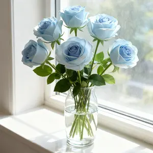 12pcs Artificial Blue Rose Flowers, Dual Color Fake Roses for DIY Wedding Bouquets, Decorative Bouquet, Desktop Centerpiece Decor, Home Kitchen Party Decoration, Valentine's Day, Easter and Other Festival Flower Decorations