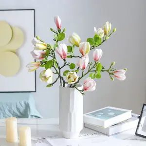 4PCS, Luxury artificial magnolia flowers - soft to the touch, high-end wedding and home decor, festive elegant pink and green, purple flower centerpieces, desktop decor, perfect for Valentine's Day and Thanksgiving gifts