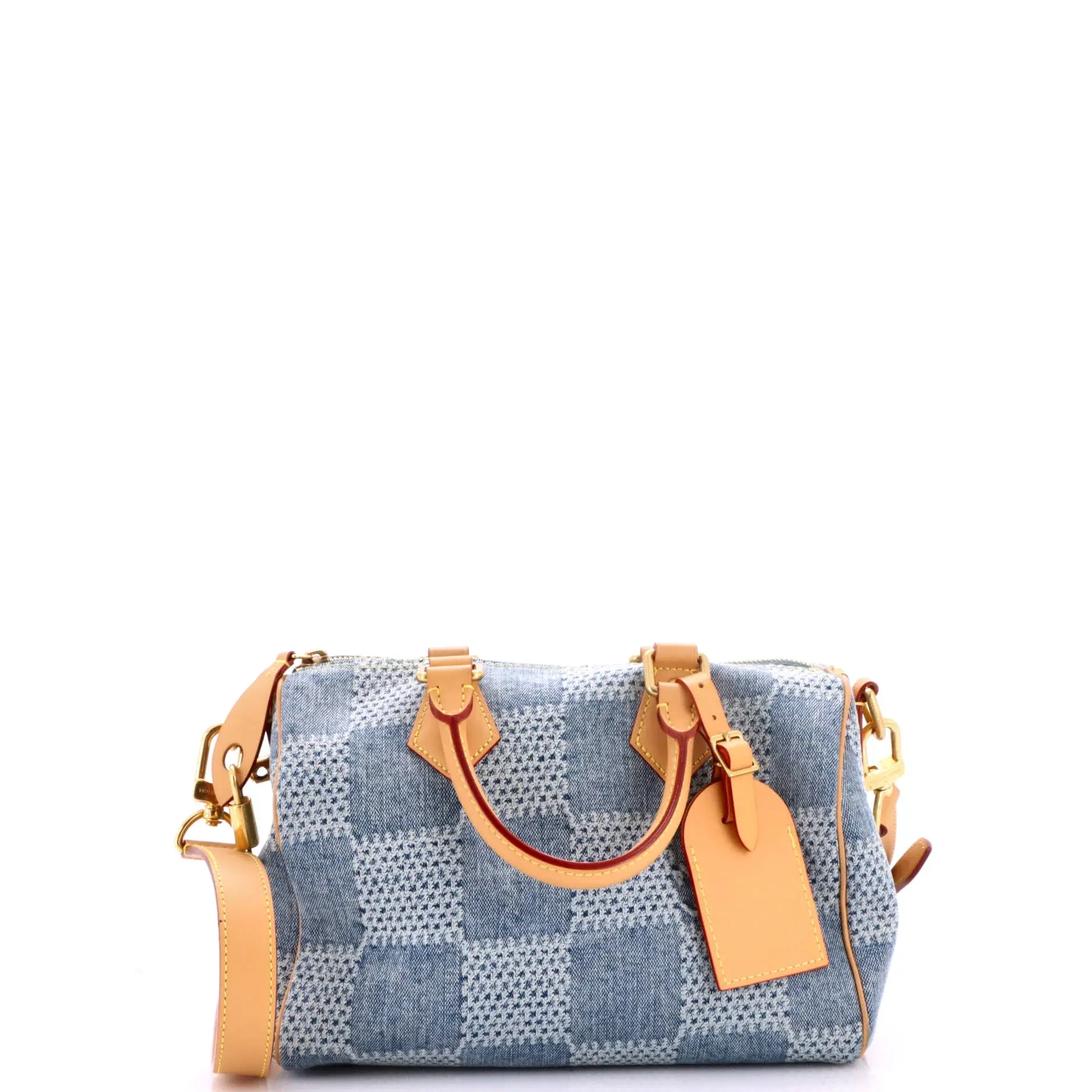 Pre-owned Louis Vuitton Denim Top Handle Bags Speedy Bandouliere Bag 3D Damier Giant 25 by Rebag