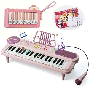 Pink Piano Toy for Girl, Music Keyboard Toy with Microphone & Music Stand, Mini Portable Music Piano Toys for Beginners, Education Birthday Gift for Kid Age 3 4 5+ Electronic Piano