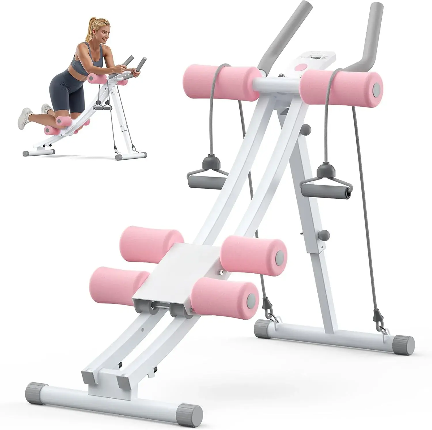 Dual-Track Abdominal Trainer, Adjustable Metal Exercise Equipment with LCD Monitor, Foldable for Home Gym Abs Workout