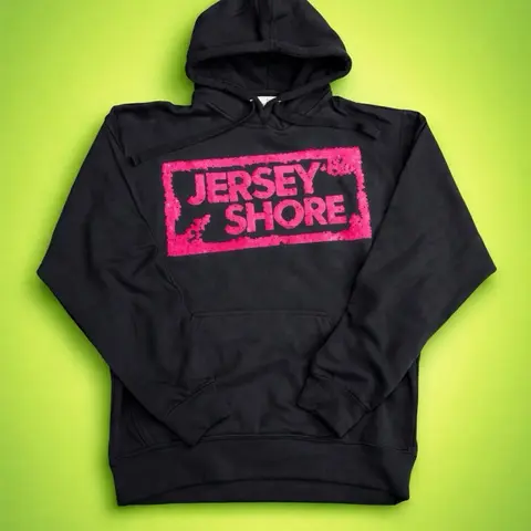 Shore Store Men's Cotton-Ribbed Graphic Hoodie - Long Sleeve Cotton-Spandex Slim Fit Fashion Streetwear Hot Pink Pullover with Fuzzy Stamp & Matching Pocket