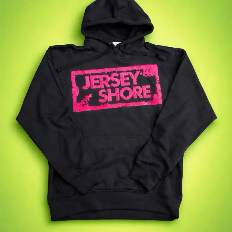 Shore Store Men's Cotton-Ribbed Graphic Hoodie - Long Sleeve Cotton-Spandex Slim Fit Fashion Streetwear Hot Pink Pullover with Fuzzy Stamp & Matching Pocket