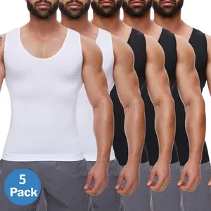 5 Pack Menswear Body Shaper Shapewear Compression Tank Tops Tummy Control Vest Stretchy Lightweight Workout Fabric Underwear for Men Breathable Soft Undershirt Polyester Set Lingerie