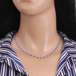 VEVE Colorful Geometric Eye Necklace Electroplated Copper Adjustable 21cm-50cm Ideal for Daily Wear Parties Festive Outfits KC Gold Royal Blue