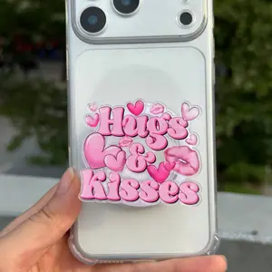 Cute Hugs & Kisses Phone Grip – Pink Heart Pop Socket Phone Holder – Valentine Phone Accessory