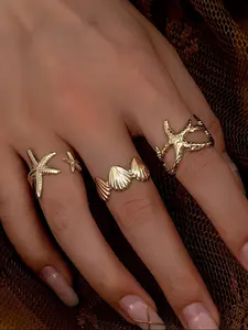 Fashionable Starfish & Shell Design Cuff Ring, Fashion Jewelry for Party, Daily Clothing Decor, Trendy All-match & Exquisite Jewelry for Birthday Gift
