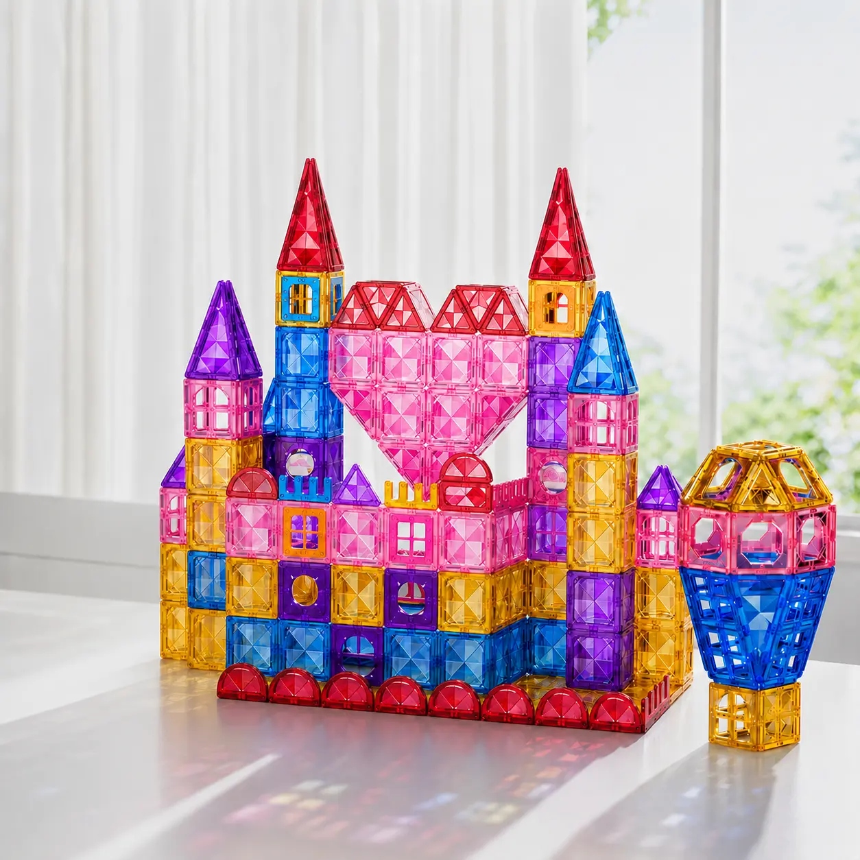 144-Piece Magnetic Tile Building Block STEM Toy for Toddlers 3–4,Freely Assembled Magnet Tiles to Create Fantasy and Sci-Fi 3D Models,Rounded Smooth Magnetic Tile Edges Without Sharp Burrs,Hot Birthday Christmas Sci-Fi Surprise Gift