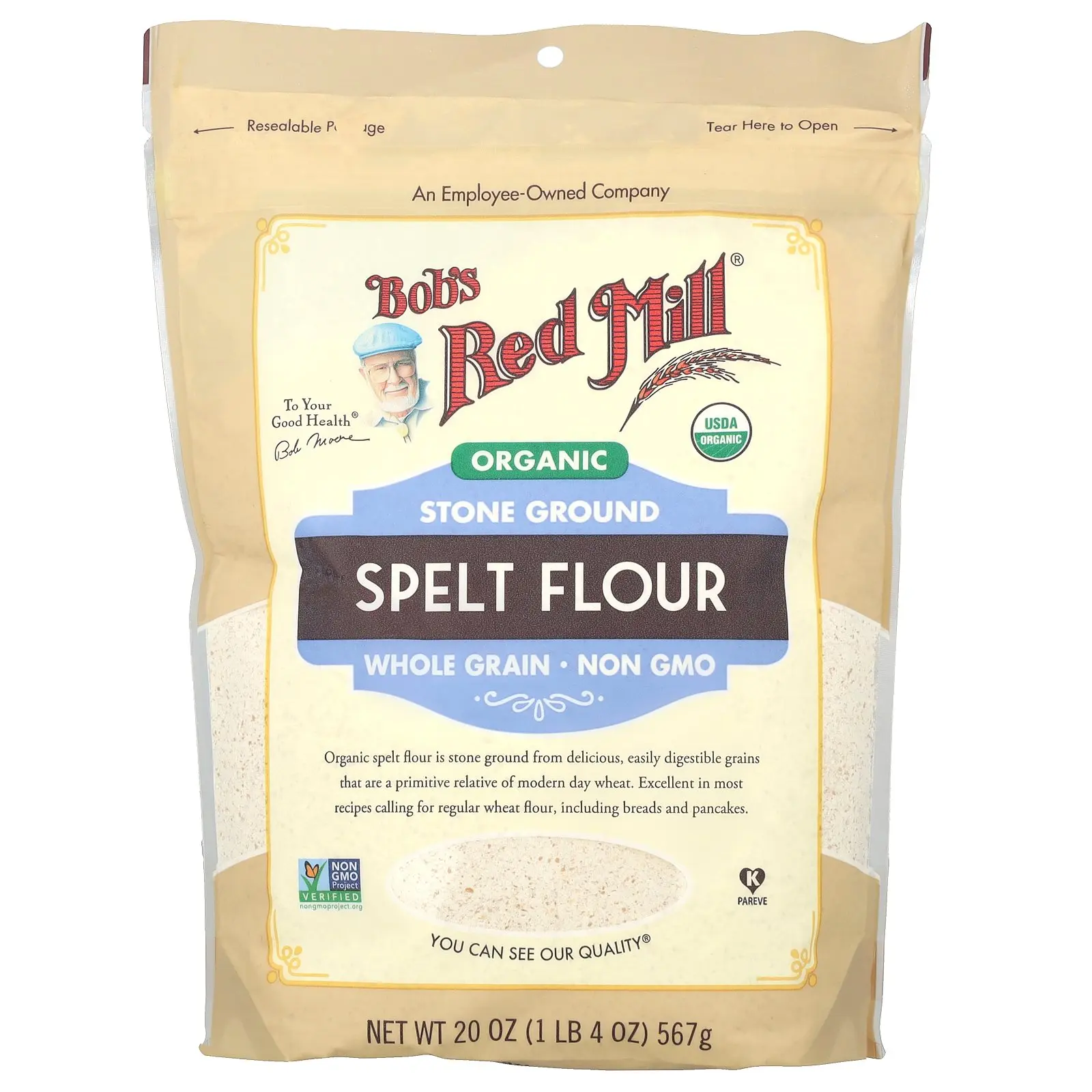 Bob's Red Mill Organic Spelt Flour, Whole Grain, 20 oz (567 g)