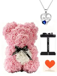 Mother's Day Rose Bear Gift Set, Includes Box, Card, Rose Bear, Necklace, Perfect Mother's Day Present, Elegant and Thoughtful Gift Idea, Personalized Gift Bundle