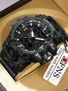 Men's Sporty Digital Watch, Fashion Casual Waterproof Digital Watch with Alarm Mode & Stopwatch Timing, Trendy Date Display Multifunctional Watch As Gift, with Box, Fashionable Waterproof Watch