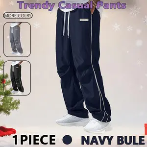 Men‘s Loose Sports Pants Men Trousers Grey Side Stripeswith Gold Accent Stripe Comfortable DesignAthleisure Style Bottoms Athletic Bottoms Gymwear streetwear fall outfits outfits men gym athletic clothes