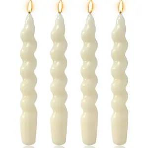 4 Pack 7 Inch Ivory Spiral Taper Candles Unscented Dripless Fat Twisted Candlesticks for Home Decor Party Wedding and Celebrations