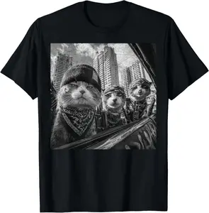 100% Cotton Gangster Cats Street Funny T-Shirt