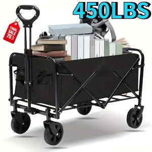 Foldable Handcart, Large Capacity Foldable Handcart, Equipped with Silent All Terrain Wheels, 450 Pound Heavy duty Durable Shopping Cart, Suitable for Camping and Outdoor Shopping, Black