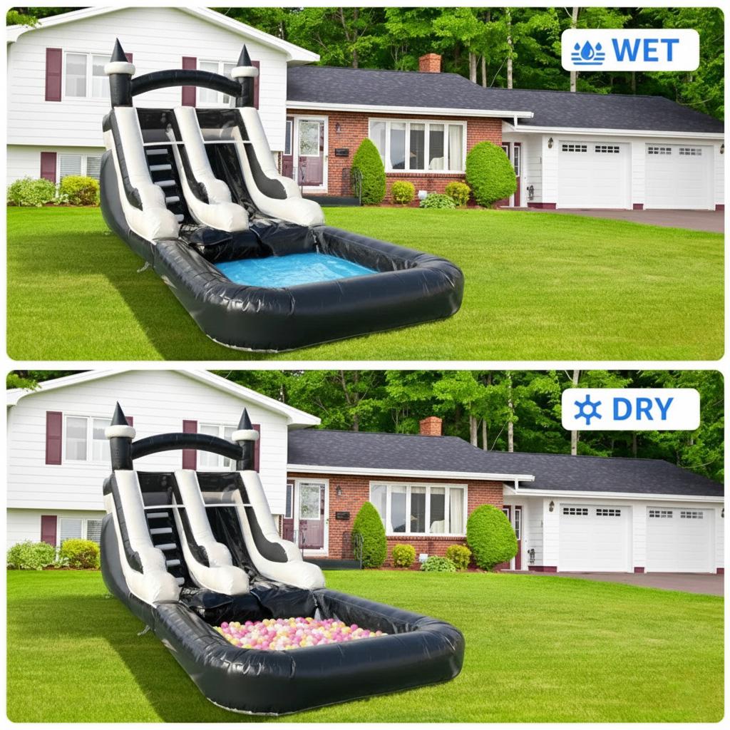 Commercial-Grade Large Water Slide,  Inflatable Water Slide for Kids&Adults Commercial Water Slide and Splash Pool, Giant Commercial-Grade Inflatable Water Slide, Swimming Pool, Large Waterslide, Wet/Dry Use, Summer Fun, Black