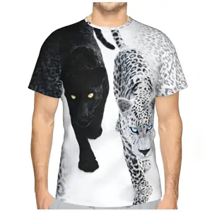 Double Leopard Attack Black and White Cheetah Summer Full-Print Short-Sleeve 3D Printed T-Shirt, Unisex, Cool and Trendy, Wild and Unique Style, Suitable for Outdoor Wear, Party Tops, Couple Pattern, Gift for Friends