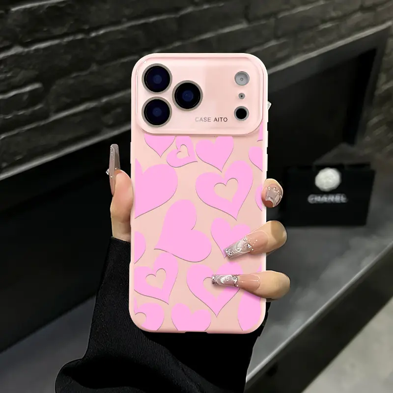 Aesthetic Solid Color Heart Phone Case Cute Hollow Heart Pattern Compatible with iPhone 17 Pro Max 16 Pro Max 15 Pro 14 13 12 11 Series Simple Color Matching