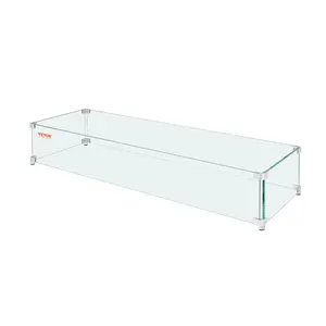 Father's Day Gift VEVOR Gas Fire Pit Wind Guard for Square Fire Table, 23.5 x 7.5 x 6.5 inch Clear Tempered Wind Guard for Firepits, 0.31 inch Thick Square Glass Shield, Glass Panel with Hard Corner Bracket & Feet