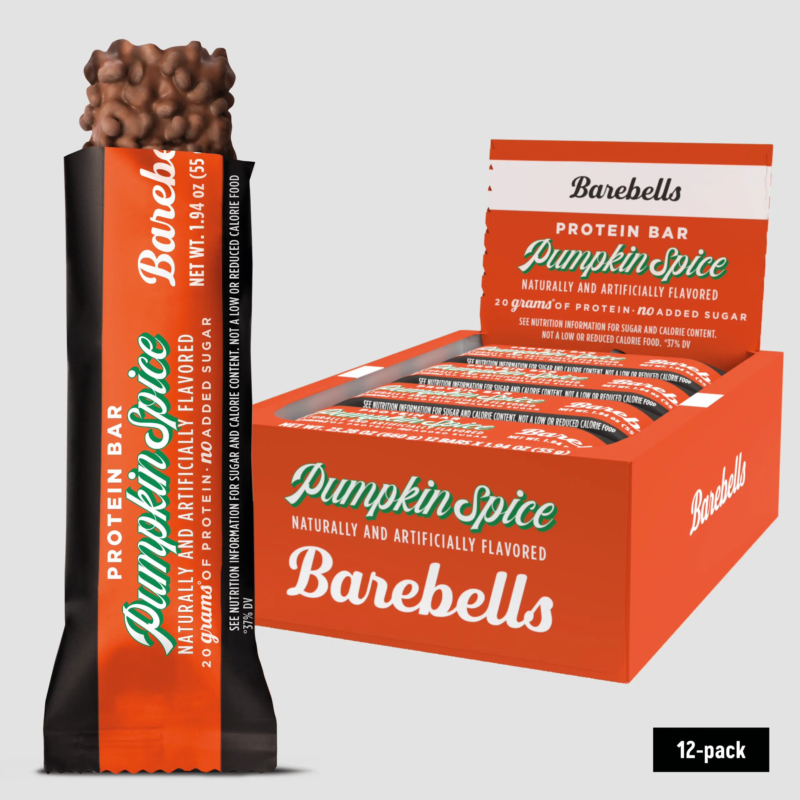 Barebells Protein Bars Pumpkin Spice - 12 Count, 1.9oz Bars - Protein Snacks with 20g of High Protein - Protein Bar with 1g of Total Sugars - On The G
